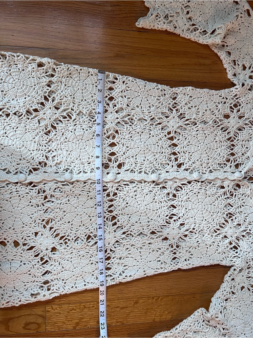 Newport News Cream Crochet Long Cardigan Duster with Scalloped Edges S - Picture 11 of 16